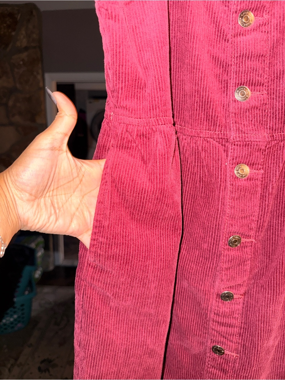 Cat & Jack Girls XL 14 Burgundy Corduroy Button Front Jumper Dress - Picture 4 of 7